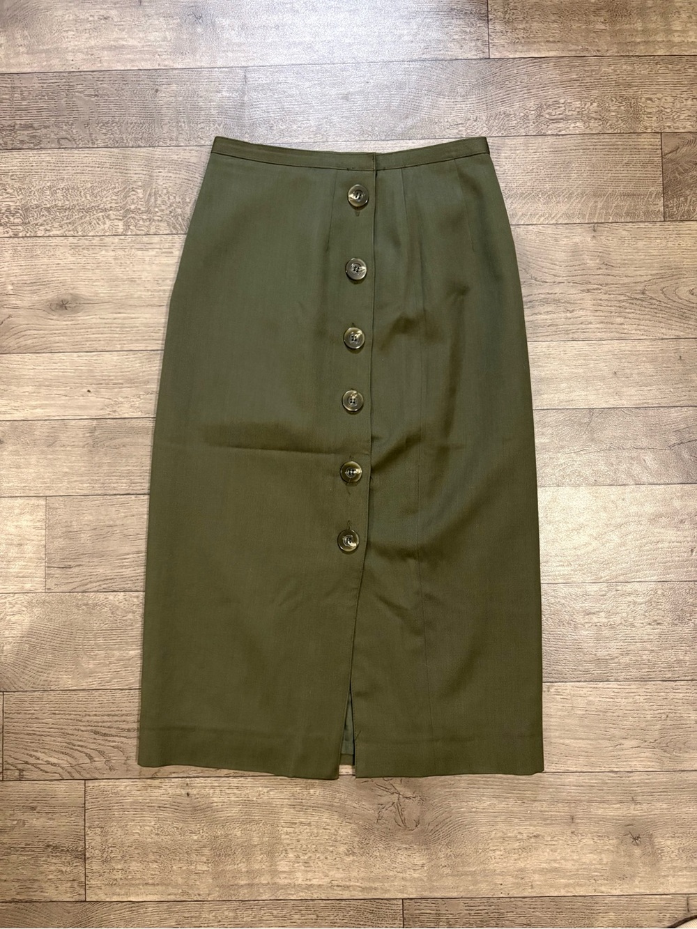 Vintage Harve Benard Olive Button-Front Midi Skirt